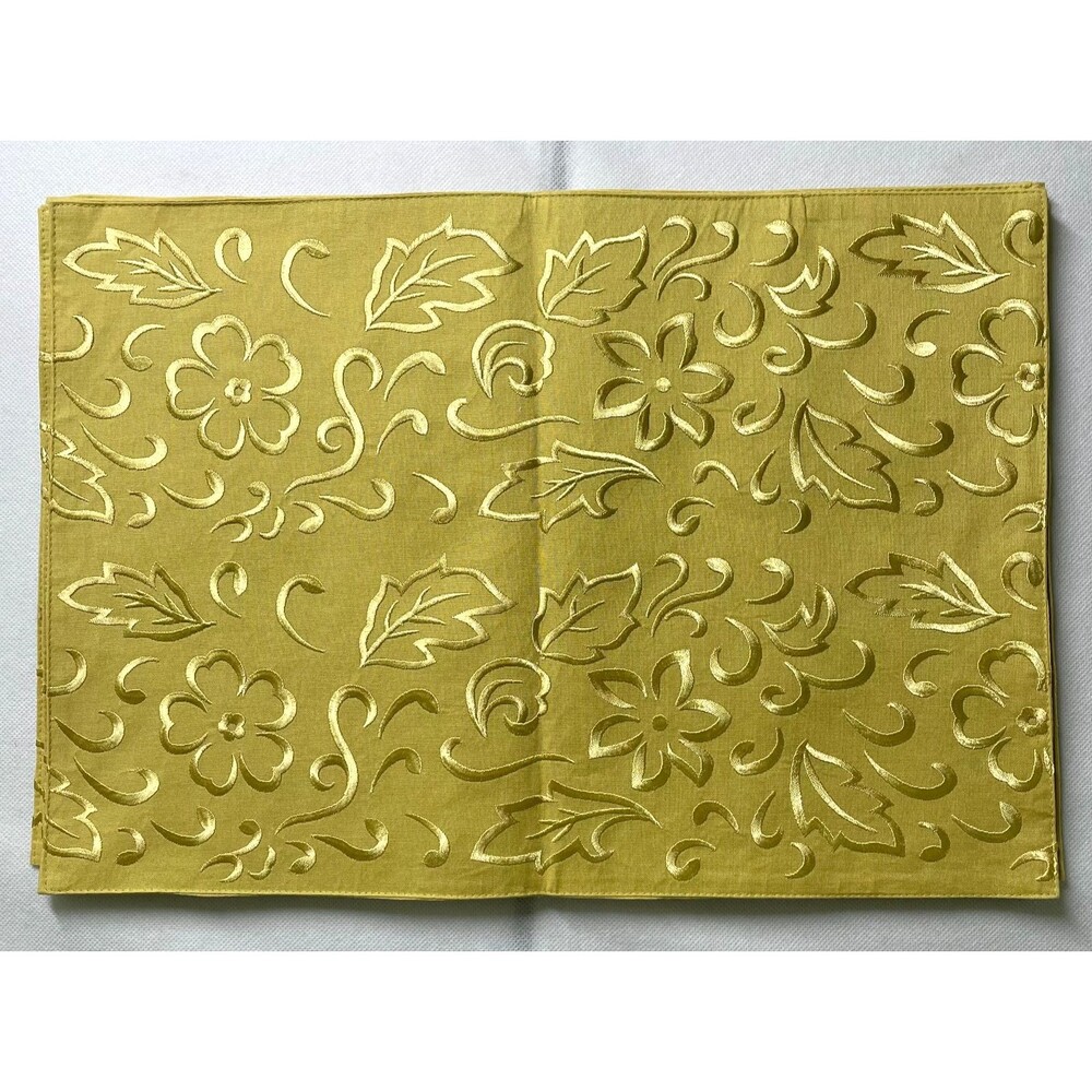 Noble Excellence Set of 6 Green Embroidered Floral Placemats 13x19 Cotton NWT